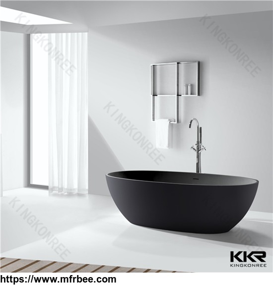 black_artificial_stone_solid_surface_freestanding_bathtub