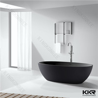 Black Artificial Stone Solid Surface Freestanding Bathtub