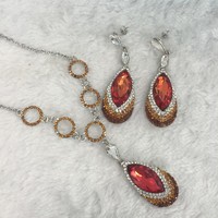 more images of Silver Plating Classic Simple Style CZ Earring Necklace Set