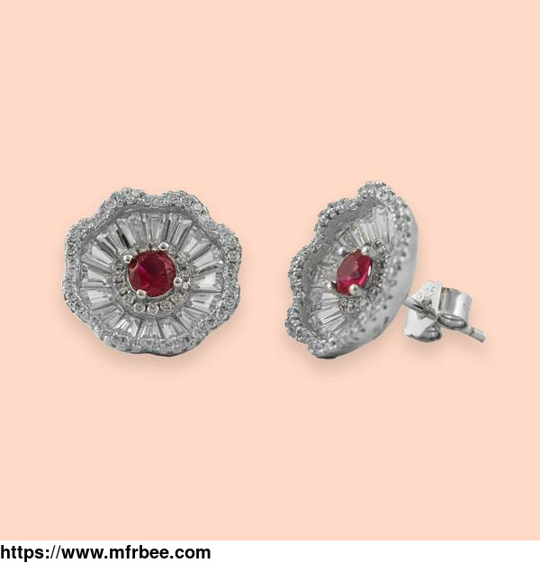 red_diamond_studded_floral_silver_studs
