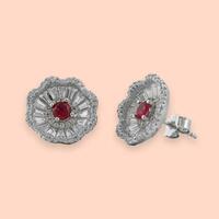 more images of Red Diamond Studded Floral Silver Studs