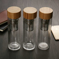 Insulated Glass Infuser Tumbler water drinking Bottle with Bamboo Lid