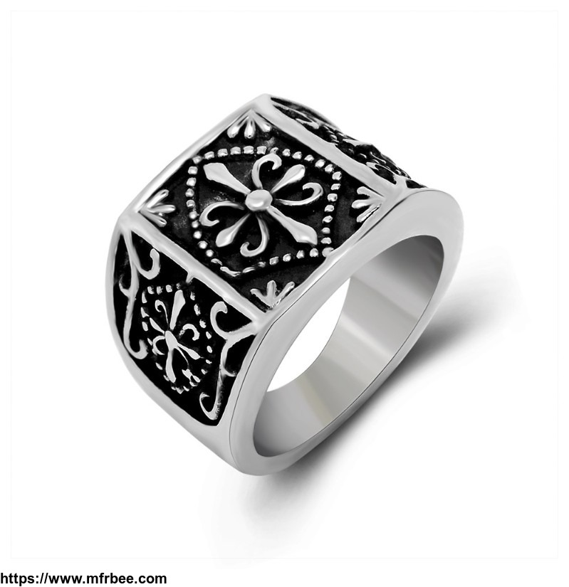 retro_style_cross_pattern_titanium_finger_ring