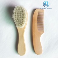 more images of 2pcs Pure Natural Wool Baby Wooden Brush Comb Newborn Hair Brush Infant Comb