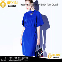 more images of Fashion Different Designs Long Sleeve Nylon Plain Navy Blue Tunic Casual Dresses