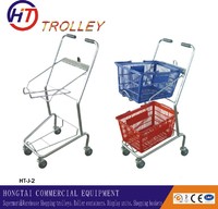 two basket metal shopping  hand trolley  with four wheels for supermarket