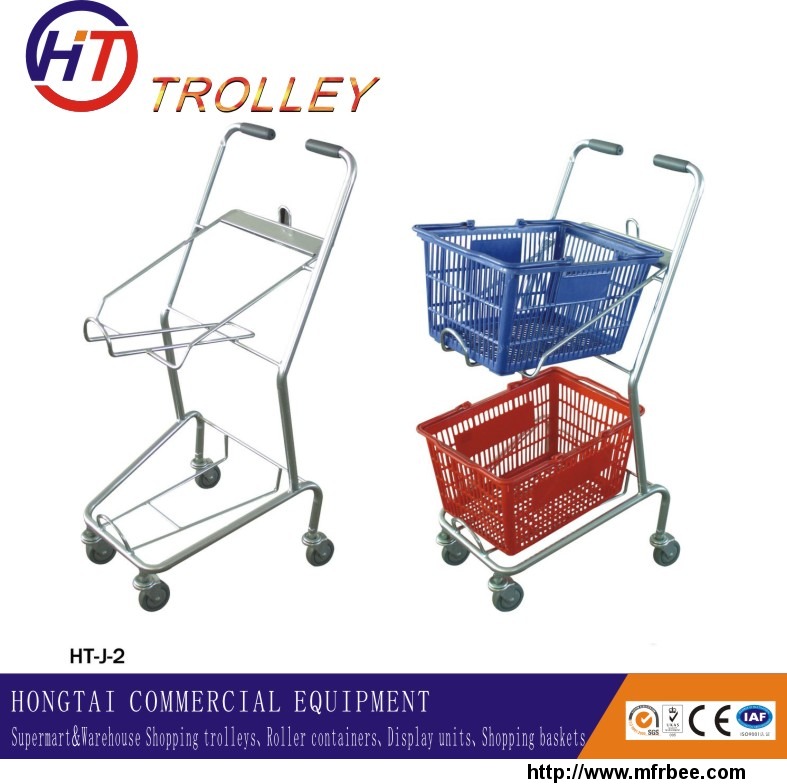 two_basket_metal_shopping_hand_trolley_with_four_wheels_for_supermarket