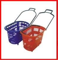 supermarket rolling shopping basket with draw bar on wheels factory direct sale