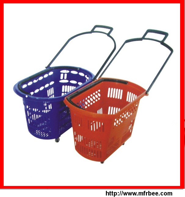 supermarket_rolling_shopping_basket_with_draw_bar_on_wheels_factory_direct_sale