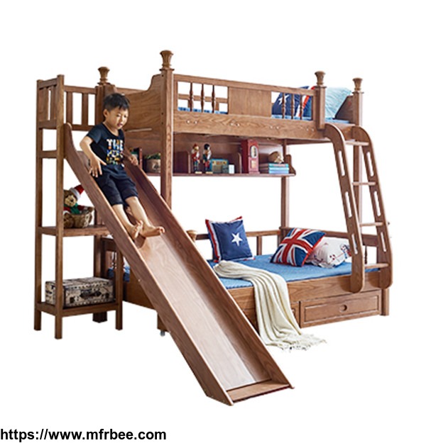 618_solid_wood_bunk_bed_durable_bedroom_furniture_set_with_slide