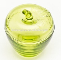more images of Cute apple shape glass jar olive green with lid home glass jar