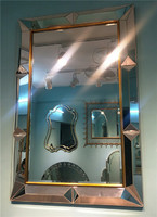 Rectangular diamond devorative wall mirror with gold leafing for livingroom/bathroom/dining room