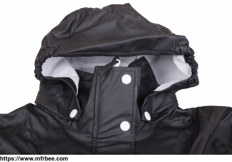 R-1022-1006 Black Pu Long Rain Jacket For Women Raincoat - Mfrbee.com