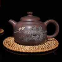 more images of Purple Clay Chinese Nixing Peony Engraving Tea pot Pure Handmade Big Capacity Teapot