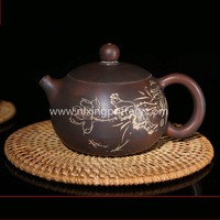 Chinese Nixing Lotus Flower Carving Xishi Pottery Tea Pot Pure Handmade Tea Ware