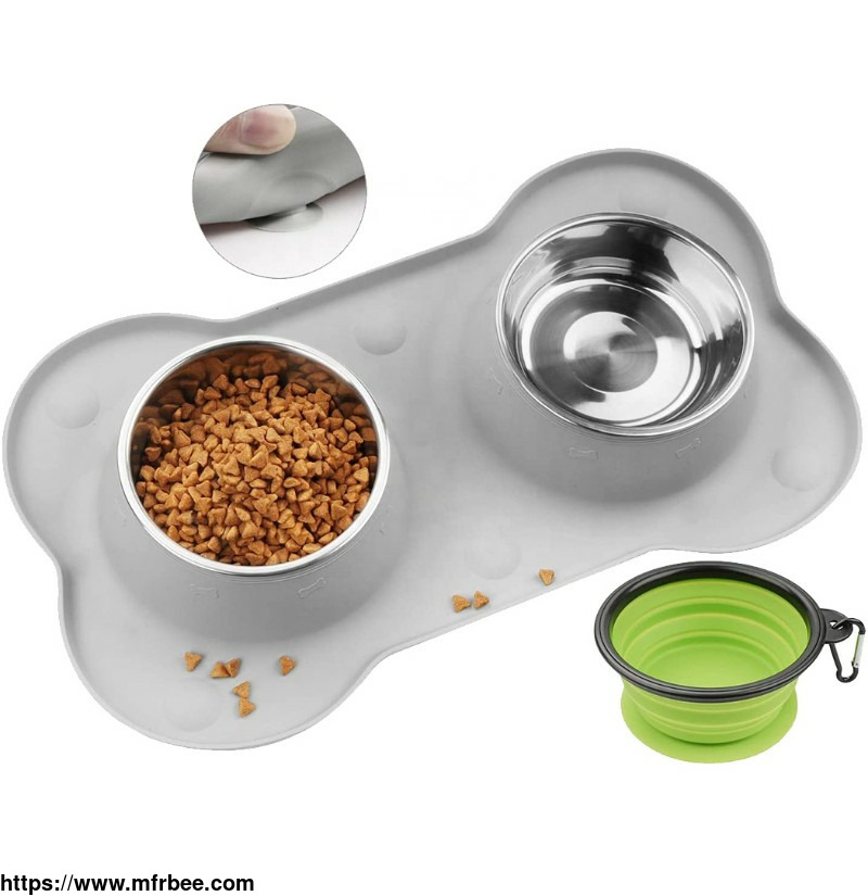 hot_selling_reusable_double_stainless_steel_pet_bowl_soft_silicone_pet_pads