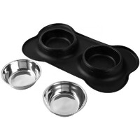 more images of Hot Selling Reusable Double Stainless Steel Pet Bowl Soft Silicone Pet Pads
