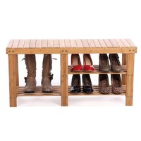 2-tier Shoe Bench Boot Organizing Rack Entryway Storage Shelf 100% Bamboo Material