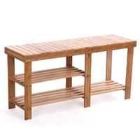 more images of 2-tier Shoe Bench Boot Organizing Rack Entryway Storage Shelf 100% Bamboo Material