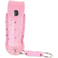 Wildfire 1/2 ounce with rhinestone leatherette holster pink, and key ring. Effective up to 8 feet. Contains 5 one second bursts.