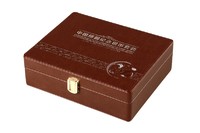 Brown PU Leather Wrapped Coin Collection Box and Commemorative Gift Packaging
