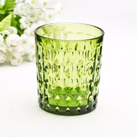 Green color exquisite flower grain textured stemless glass tumbler water drinking cup