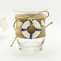 more images of decorative clear candle holder cup with hemp rope and life buoy