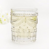 more images of blue color exquisite flower grain textured stemless glass tumbler water drinking cup
