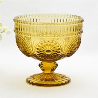 more images of Sun flower red glass ice cream cup/bowl with stem