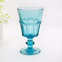 drinkware sets of blue colored short stemed wine glass drinking cup