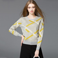 Elegant Fashion Design Geometric Pattern Side Slit Pullovers Knitwear Women Sweater