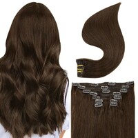 more images of Full Shine Clip in Extensions 100% Remy Human Hair 7 Pieces Dark Brown (#4)