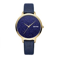 FEATURES OF SS353 BLUE AND GOLD WOMEN'S WATCH WITH LEATHER STRAP