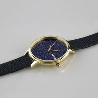 Blue And Gold Women's Watch With Leather Strap