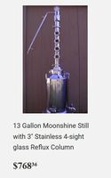 13 Gallon Moonshine Still with 3" Stainless 4-sight glass Reflux Column ($768.36)