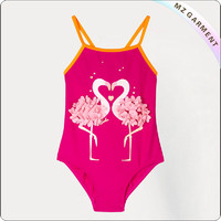 Girls' Pink Printed Flamingo Swimsuit