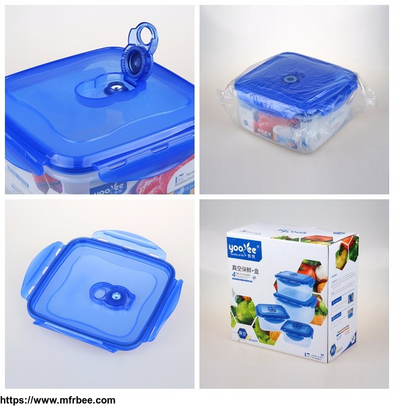 4 in 1 Airtight PP Plastic Lockable Clear Food Storage Containers & Vacuum box with Lids