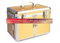 Gold Makeup Train Case Professional Organizer Storage, Brush Holder