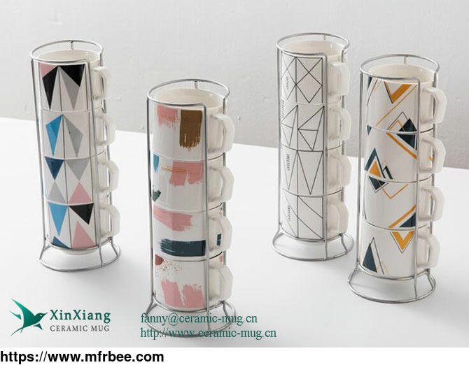 custom_stackable_ceramic_coffee_mugs_white_4_piece_geometric_ceramic_mugs_china_factory