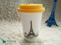 more images of Wholesale Double wall ceramic travel cups with silicone lid Supplier