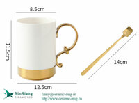 Custom european luxury ceramic coffee mug set with golden handle and bottom factory