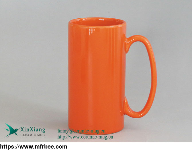 custom_solid_orange_skinny_tall_ceramic_coffee_mug_with_large_handle