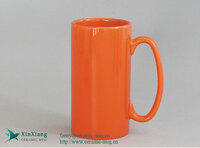 Custom Solid Orange Skinny Tall Ceramic Coffee Mug with Large Handle