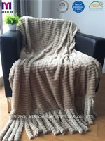 more images of Two Layer Faux Fur Polyester Fleece Blanket With Tassels