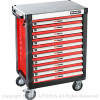 10 Drawers Roller Cabinet With Metal Worktop