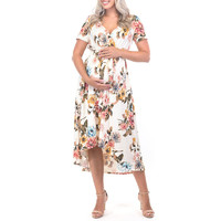 High-Low Floral Dress with a Belt from Mother Bee Maternity | Stylish Maternity Dresses