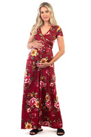 Maternity And Nursing Surplice Short Sleeve Floral Dress