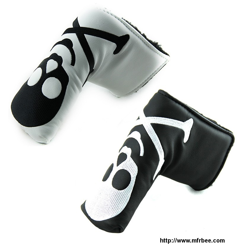 pu_leather_skull_golf_putter_covers_black_white