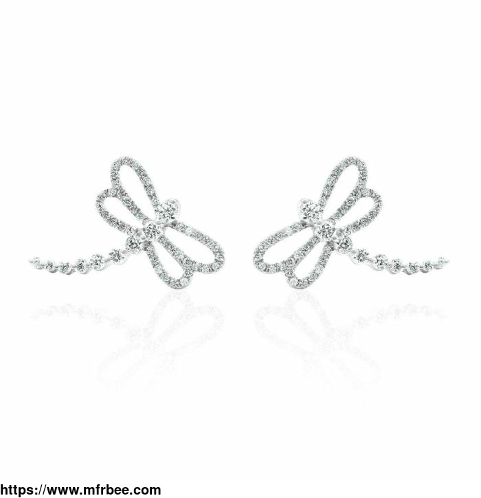 Dragonfly Diamond Ear Climber Earrings in 14K Gold
