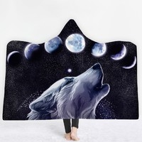 more images of 3D wolf printing wool fleece yiwu double throw hooded blanket